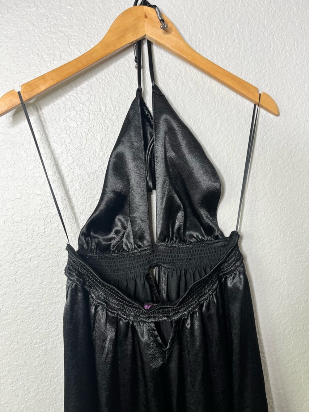 Free People Look Into The Sun Satin Cutouts Halter Gown Maxi Dress Black XS - Picture 10 of 12